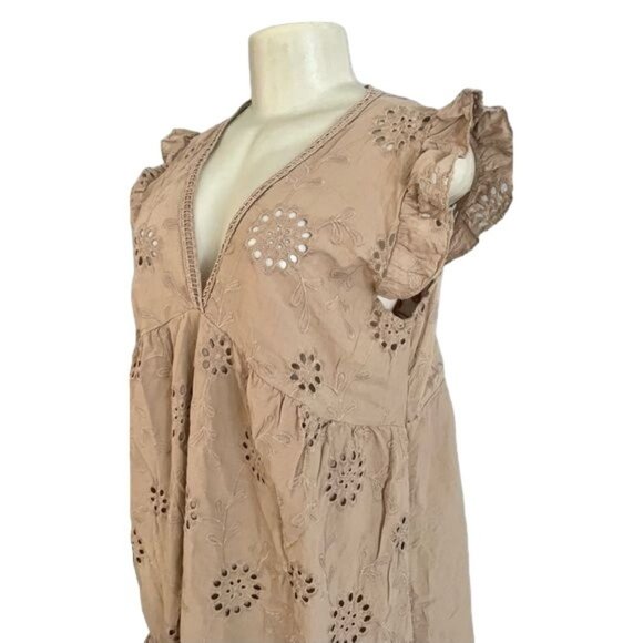 NWT Summer Mini Dress by Acuarela Size L V Neck Eyelet made in Italy Large new. - Picture 3 of 8